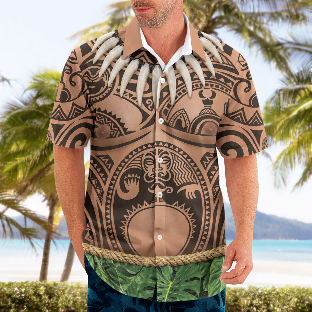 Hawaii Warrior Tattoo Inspired Hawaiian Shirt Tropical Leaf Skirt Costume LT05 - Polynesian Pride