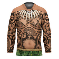 Hawaii Warrior Tattoo Inspired Hockey Jersey Tropical Leaf Skirt Costume LT05 Unisex Beige - Polynesian Pride