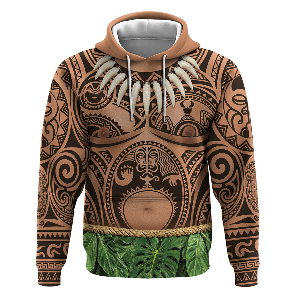 Hawaii Warrior Tattoo Inspired Hoodie Tropical Leaf Skirt Costume LT05 Pullover Hoodie Beige - Polynesian Pride
