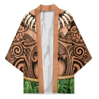 Hawaii Warrior Tattoo Inspired Kimono Tropical Leaf Skirt Costume LT05 Unisex Beige - Polynesian Pride