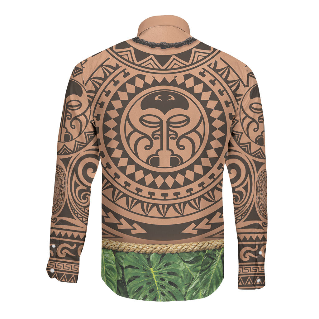 Hawaii Warrior Tattoo Inspired Long Sleeve Button Shirt Tropical Leaf Skirt Costume LT05 - Polynesian Pride