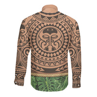 Hawaii Warrior Tattoo Inspired Long Sleeve Button Shirt Tropical Leaf Skirt Costume LT05 - Polynesian Pride