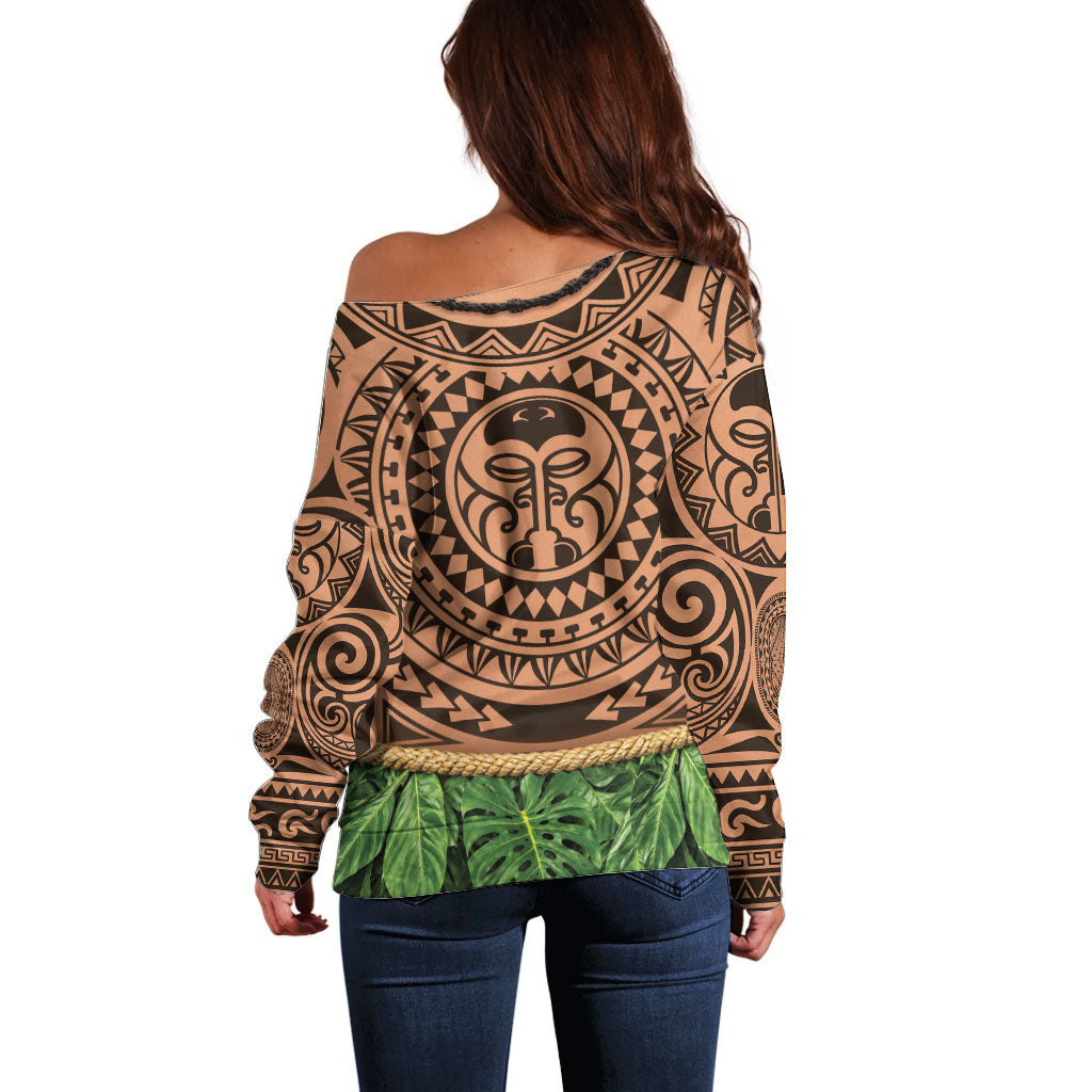 Hawaii Warrior Tattoo Inspired Off Shoulder Sweater Tropical Leaf Skirt Costume