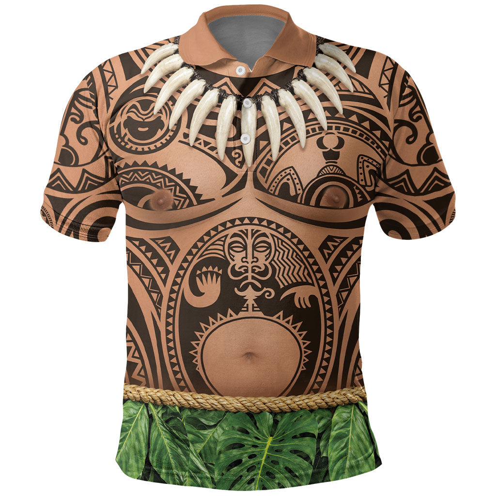 Hawaii Warrior Tattoo Inspired Polo Shirt Tropical Leaf Skirt Costume