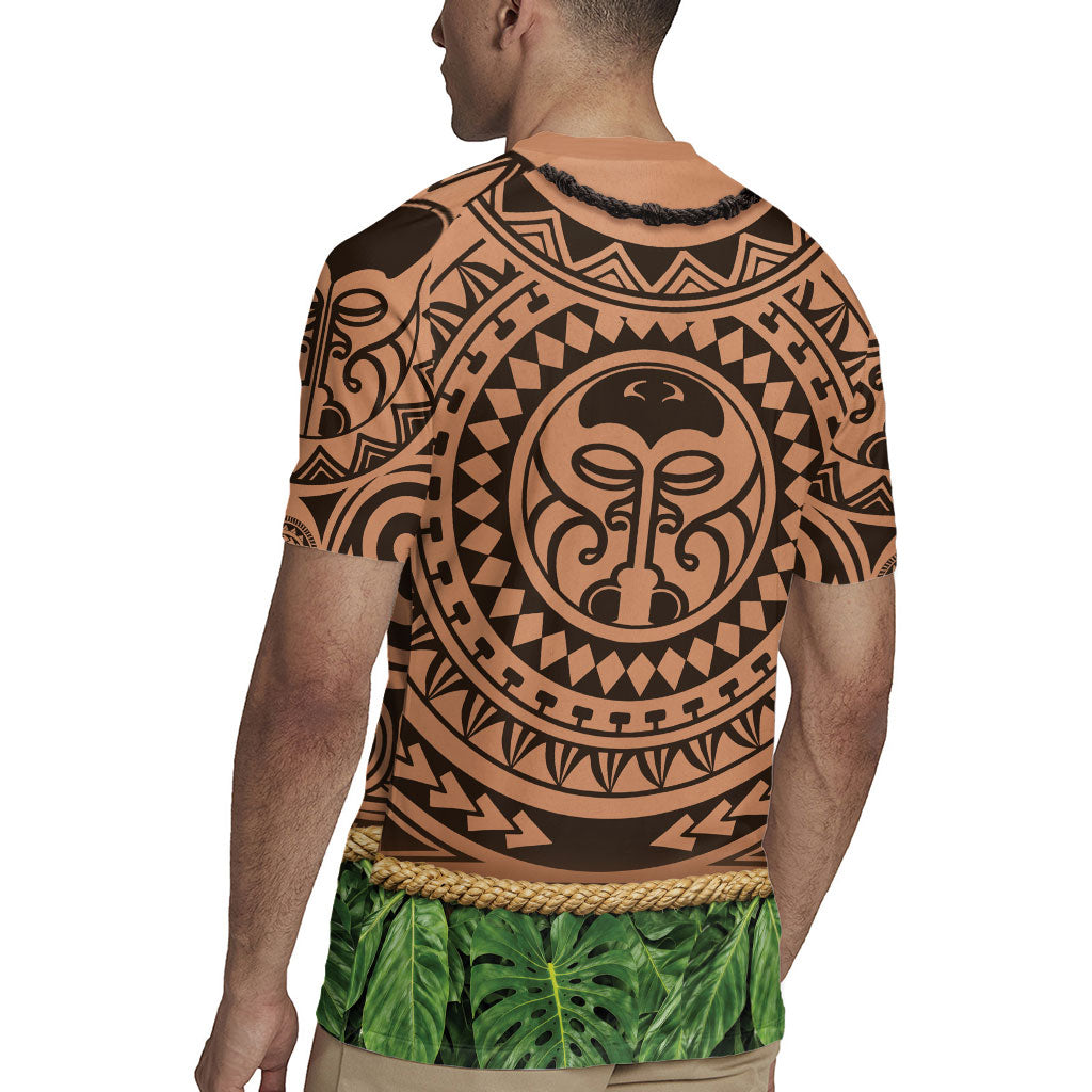 Hawaii Warrior Tattoo Inspired Rugby Jersey Tropical Leaf Skirt Costume
