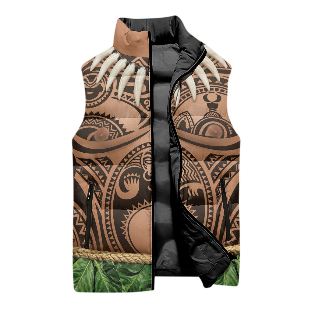 Hawaii Warrior Tattoo Inspired Sleeveless Puffer Jacket Tropical Leaf Skirt Costume LT05 - Polynesian Pride