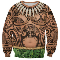 Hawaii Warrior Tattoo Inspired Sweatshirt Tropical Leaf Skirt Costume LT05 Unisex Beige - Polynesian Pride