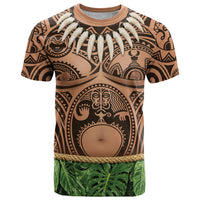 Hawaii Warrior Tattoo Inspired T Shirt Tropical Leaf Skirt Costume LT05 Beige - Polynesian Pride