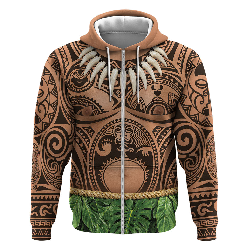 Hawaii Warrior Tattoo Inspired Zip Hoodie Tropical Leaf Skirt Costume LT05 Zip Hoodie Beige - Polynesian Pride