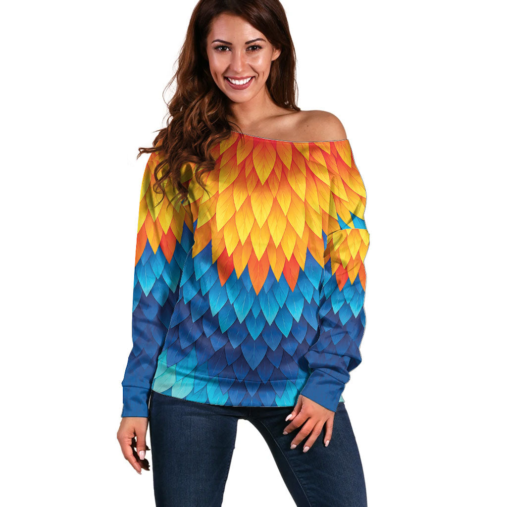 Polynesia Colorful Rooster Costume Off Shoulder Sweater LT05 Women Multicolor - Polynesian Pride