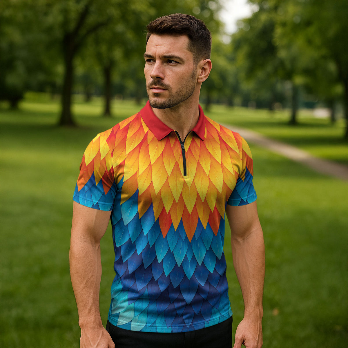 Polynesia Colorful Rooster Costume Zipper Polo Shirt LT05 - Polynesian Pride