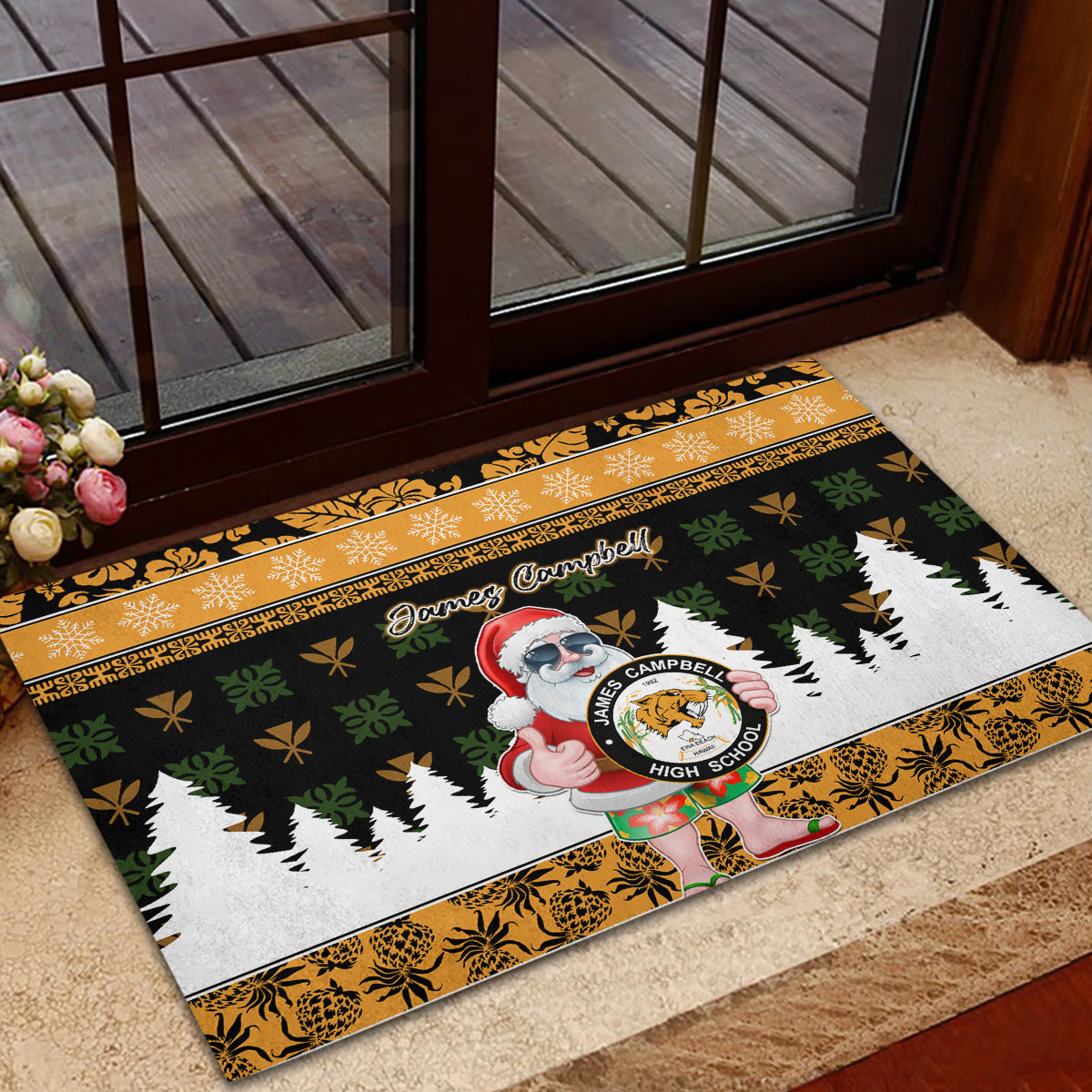 Custom Hawaii James Campbell High School Christmas Rubber Doormat Tropical Santa Claus LT05 - Polynesian Pride