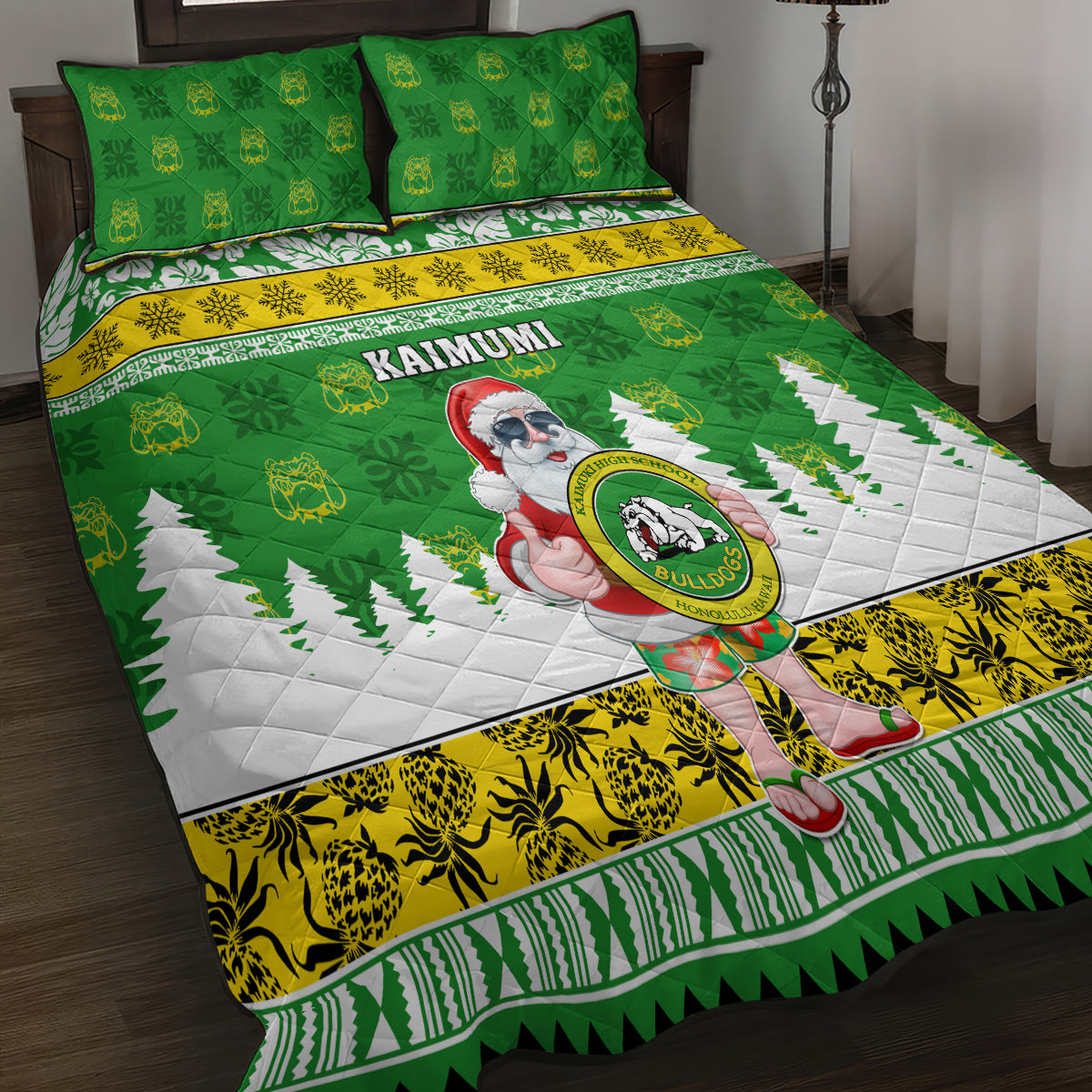 Custom Hawaii Kaimuki High School Christmas Quilt Bed Set Tropical Santa Claus LT05 - Polynesian Pride