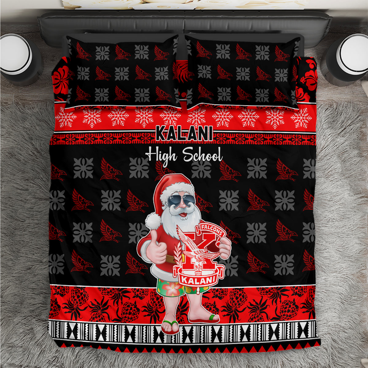 Custom Hawaii Kalani High School Christmas Bedding Set Tropical Santa Claus LT05 Red - Polynesian Pride