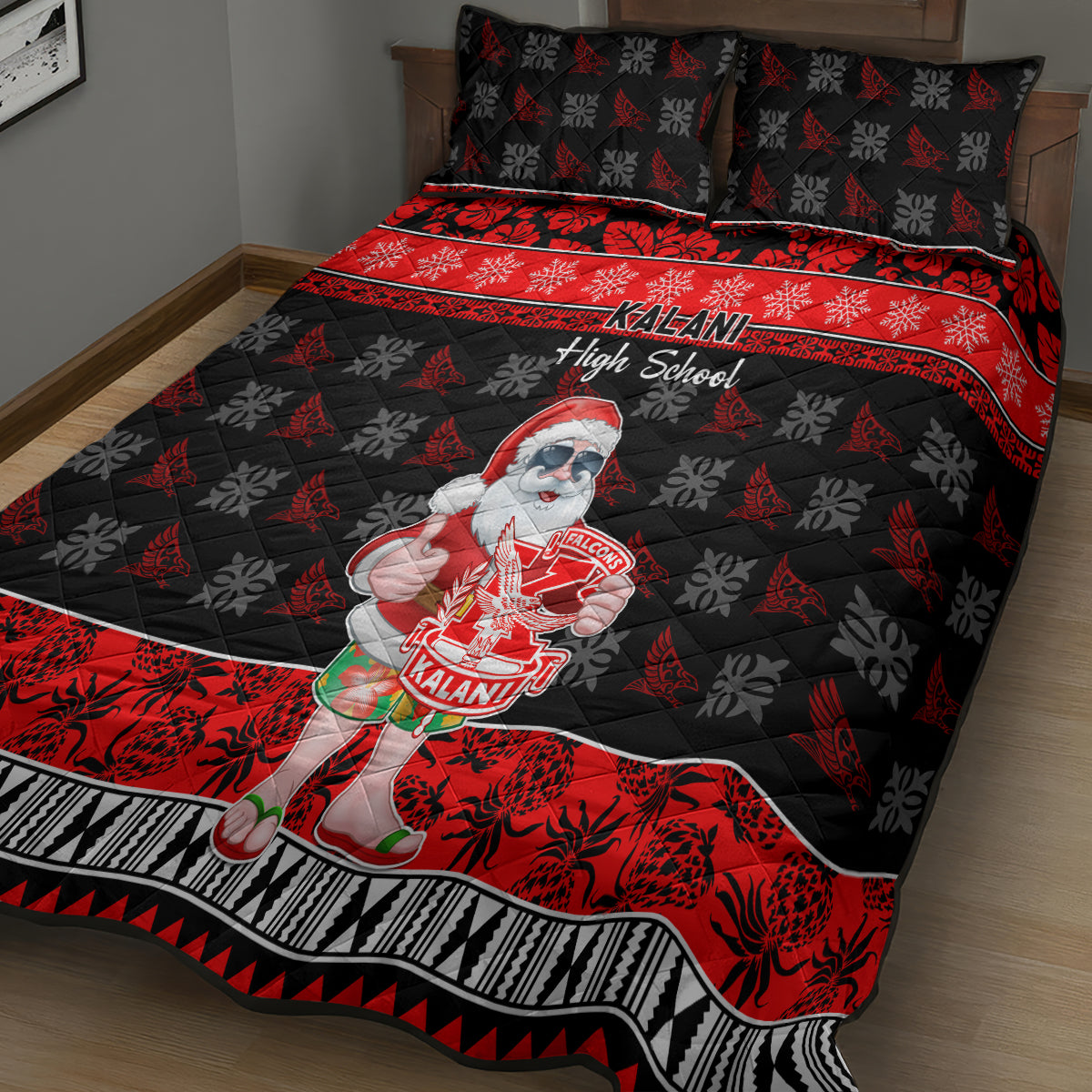 Custom Hawaii Kalani High School Christmas Quilt Bed Set Tropical Santa Claus LT05 - Polynesian Pride