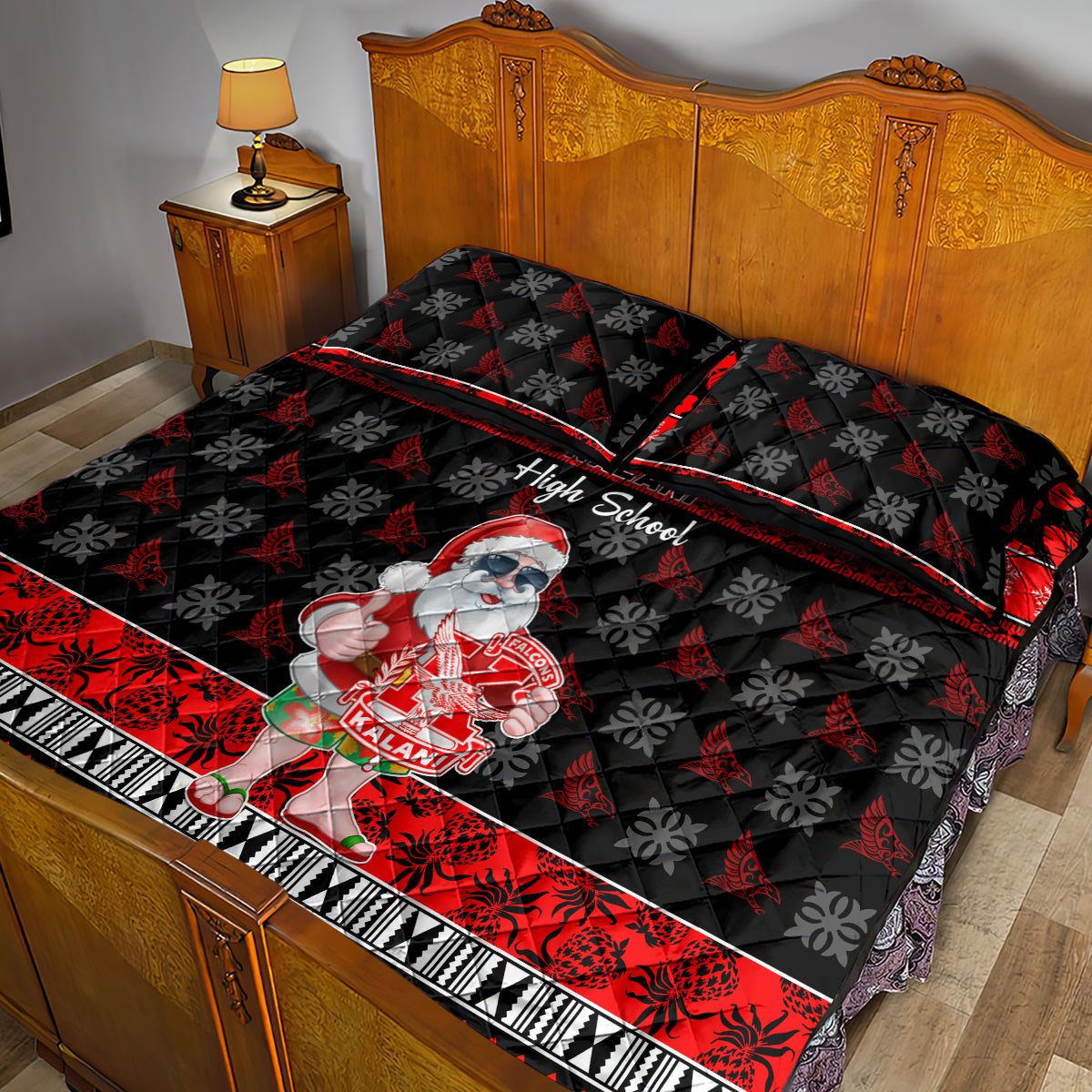 Custom Hawaii Kalani High School Christmas Quilt Bed Set Tropical Santa Claus LT05 - Polynesian Pride