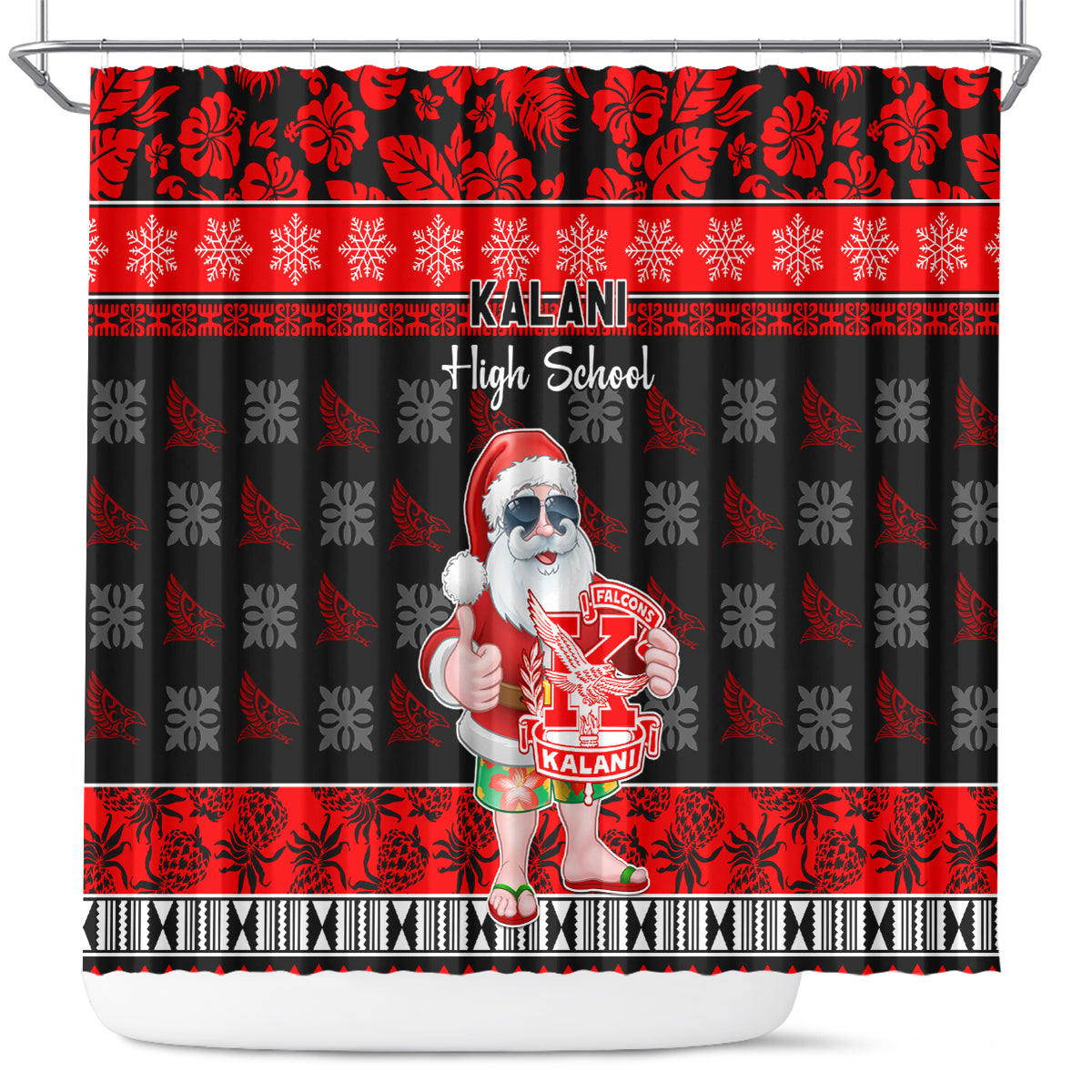 Custom Hawaii Kalani High School Christmas Shower Curtain Tropical Santa Claus LT05 Red - Polynesian Pride