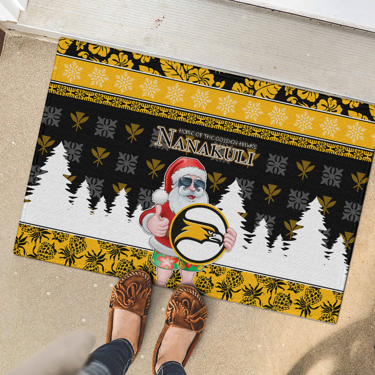 Custom Hawaii Nanakuli High and Intermediate School Christmas Rubber Doormat Tropical Santa Claus LT05 - Polynesian Pride