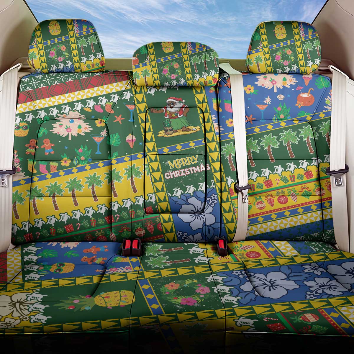 Solomon Islands Christmas Back Car Seat Cover Festive Beach Vibes LT05 One Size Green - Polynesian Pride