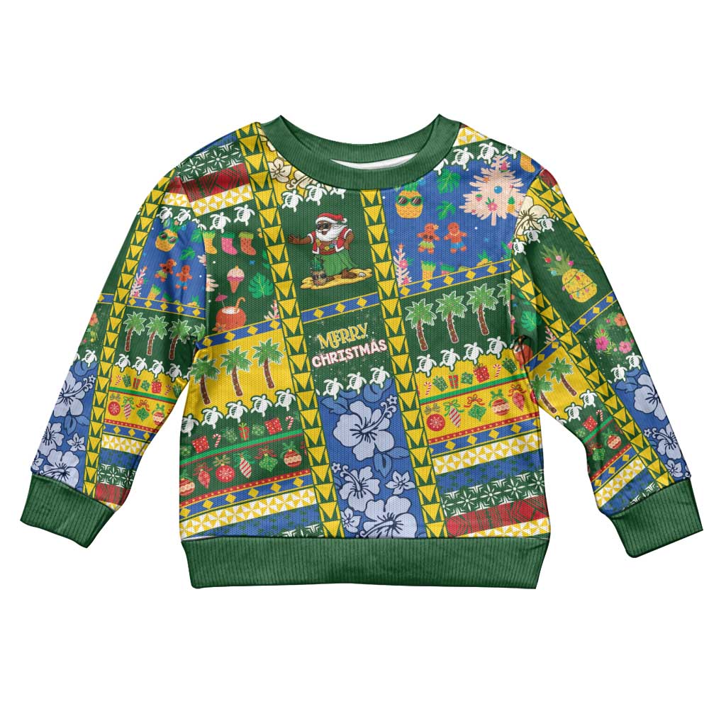Solomon Islands Christmas Kid Ugly Christmas Sweater Festive Beach Vibes LT05 Kid Green - Polynesian Pride