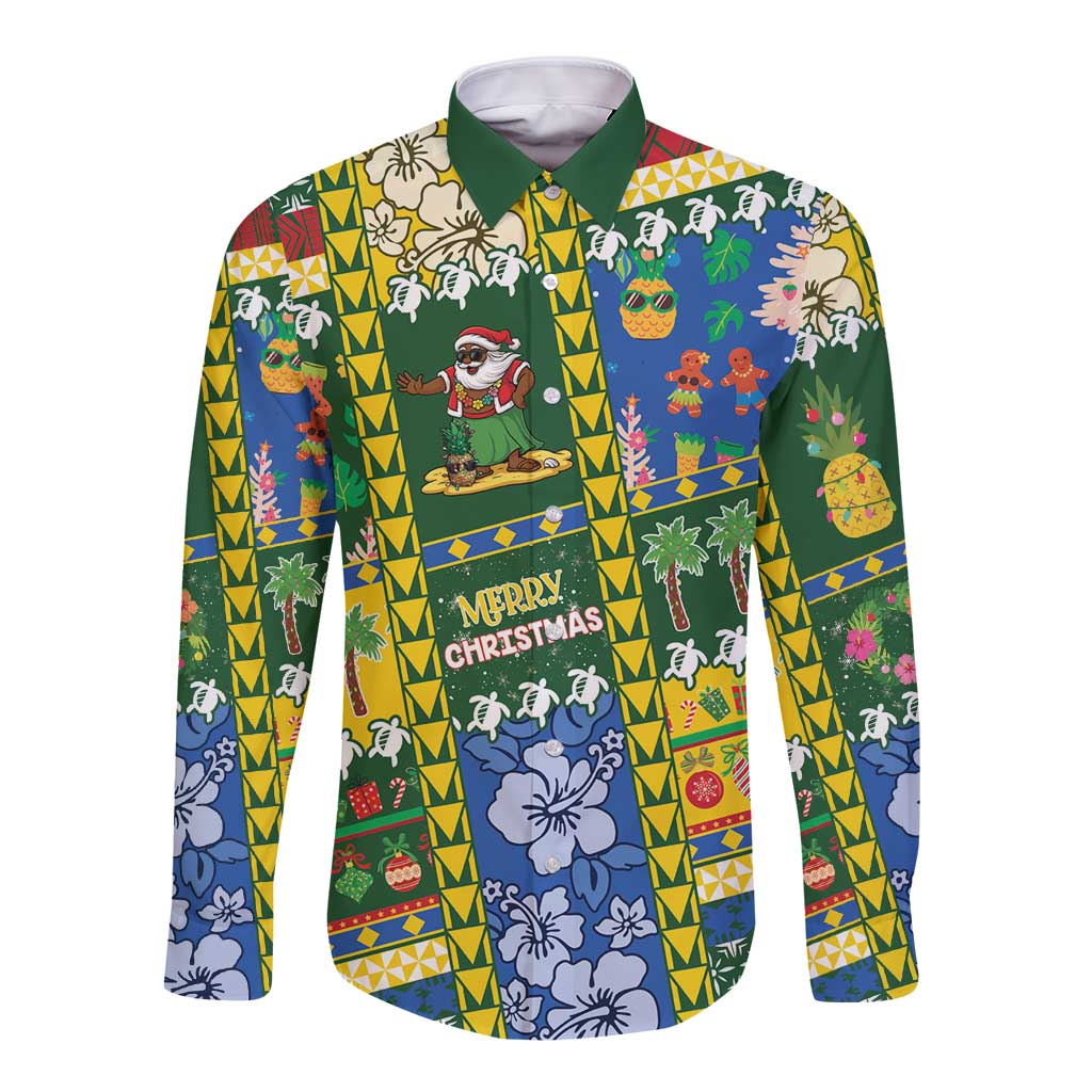 Solomon Islands Christmas Long Sleeve Button Shirt Festive Beach Vibes LT05 Unisex Green - Polynesian Pride