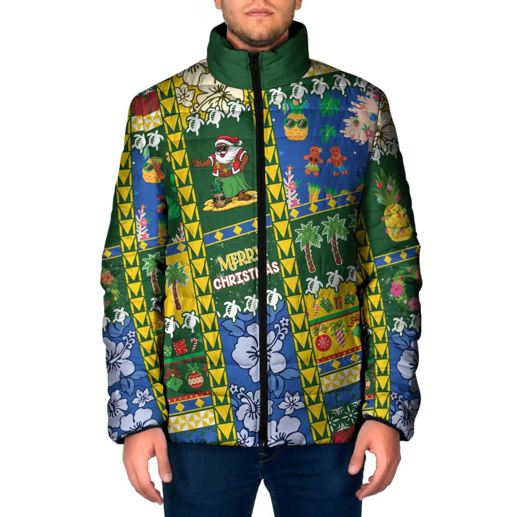 Solomon Islands Christmas Padded Jacket Festive Beach Vibes LT05 Men Green - Polynesian Pride