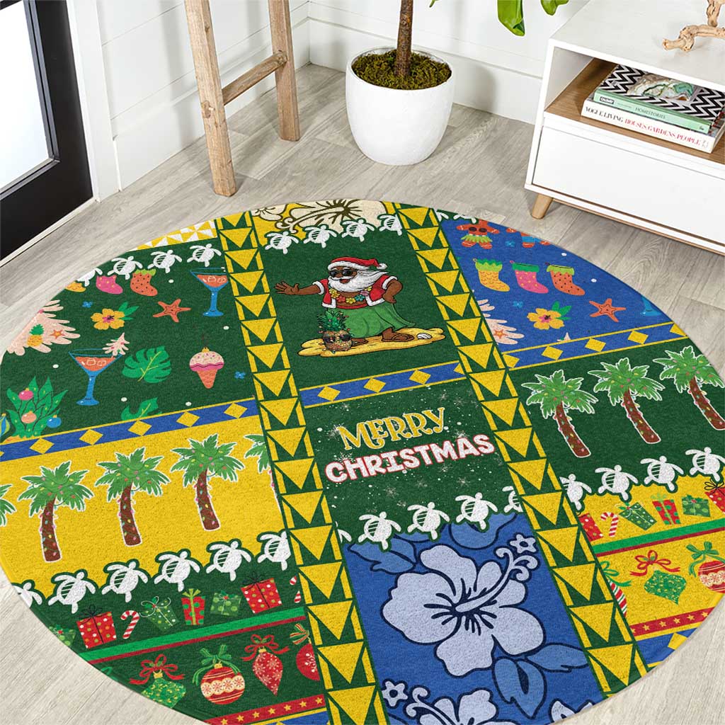 Solomon Islands Christmas Round Carpet Festive Beach Vibes LT05 Green - Polynesian Pride