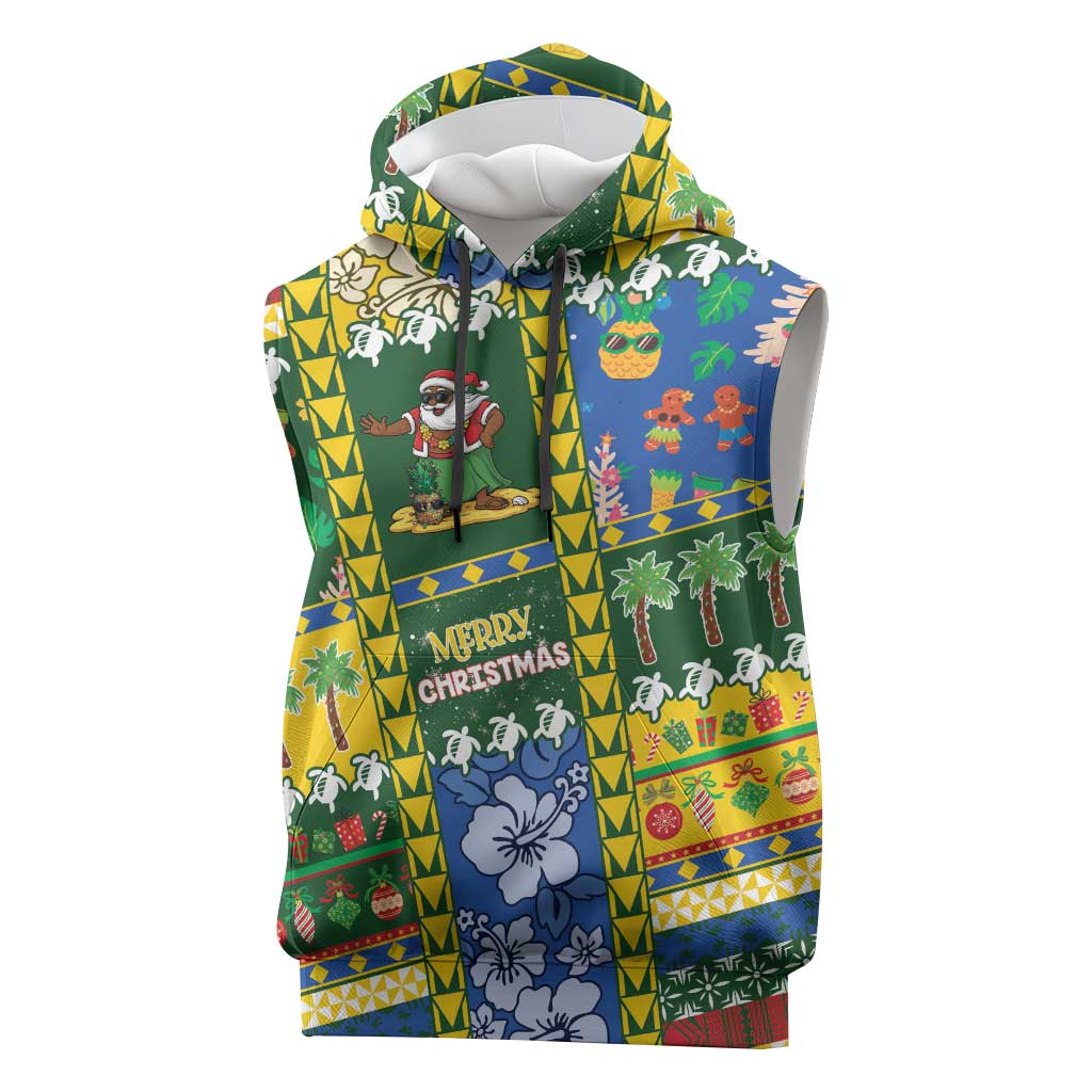 Solomon Islands Christmas Sleeveless Hoodie Festive Beach Vibes LT05 Green - Polynesian Pride