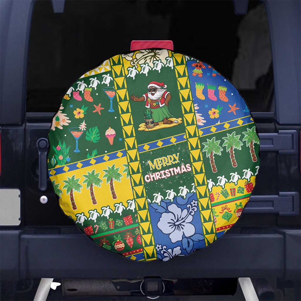 Solomon Islands Christmas Spare Tire Cover Festive Beach Vibes LT05 No hole Green - Polynesian Pride