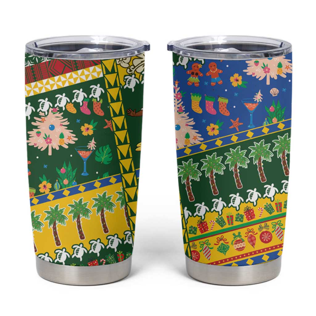 Solomon Islands Christmas Tumbler Cup Festive Beach Vibes LT05 Green - Polynesian Pride