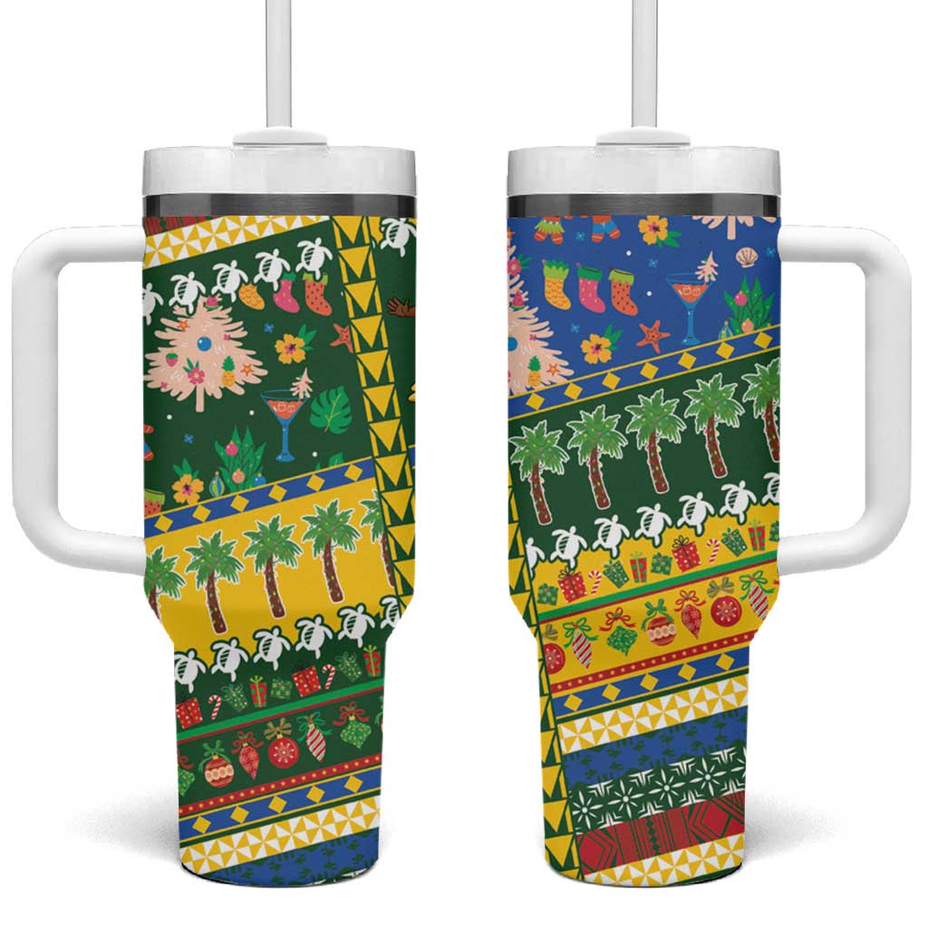 Solomon Islands Christmas Tumbler With Handle Festive Beach Vibes LT05 One Size: 40 oz Green - Polynesian Pride