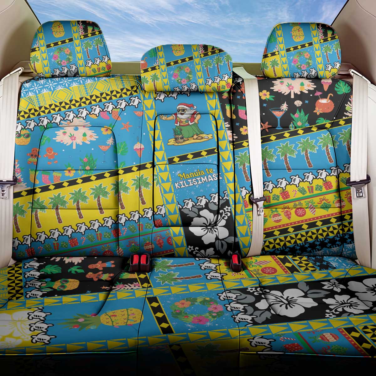 Tuvalu Christmas Back Car Seat Cover Festive Beach Vibes LT05 One Size Blue - Polynesian Pride