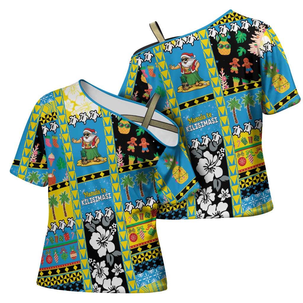 Tuvalu Christmas Cross Shoulder Shirt Festive Beach Vibes LT05 - Polynesian Pride