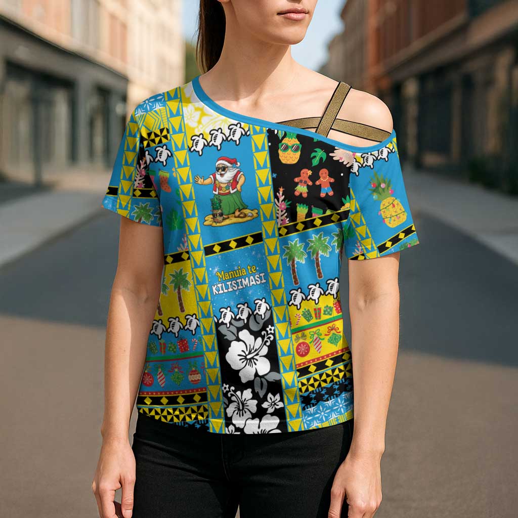 Tuvalu Christmas Cross Shoulder Shirt Festive Beach Vibes LT05 - Polynesian Pride