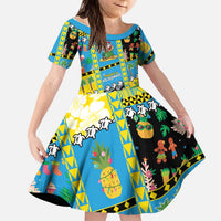 Tuvalu Christmas Kid Short Sleeve Dress Festive Beach Vibes LT05 KID Blue - Polynesian Pride