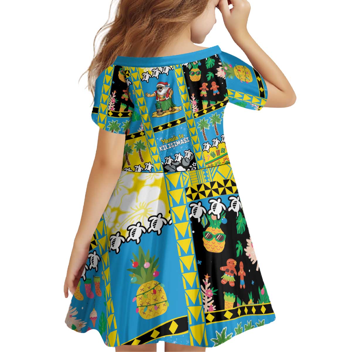 Tuvalu Christmas Kid Short Sleeve Dress Festive Beach Vibes LT05 - Polynesian Pride