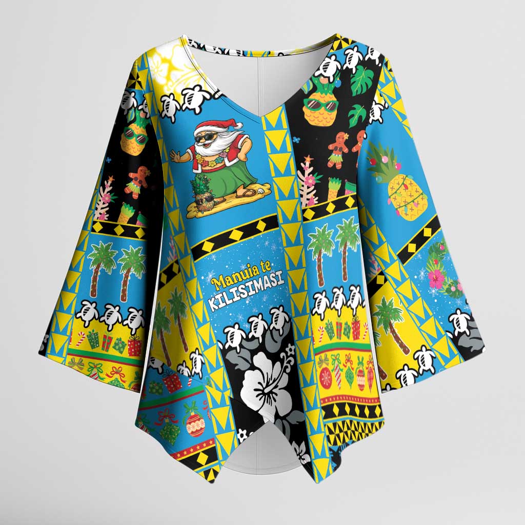 Tuvalu Christmas Kimono Sleeve Blouse Festive Beach Vibes LT05 Female Blue - Polynesian Pride