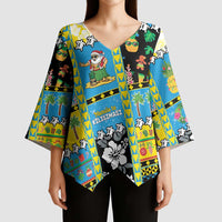Tuvalu Christmas Kimono Sleeve Blouse Festive Beach Vibes LT05 - Polynesian Pride