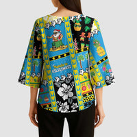 Tuvalu Christmas Kimono Sleeve Blouse Festive Beach Vibes LT05 - Polynesian Pride