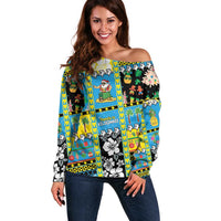 Tuvalu Christmas Off Shoulder Sweater Festive Beach Vibes LT05 Women Blue - Polynesian Pride
