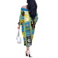 Tuvalu Christmas Off The Shoulder Long Sleeve Dress Festive Beach Vibes LT05 - Polynesian Pride