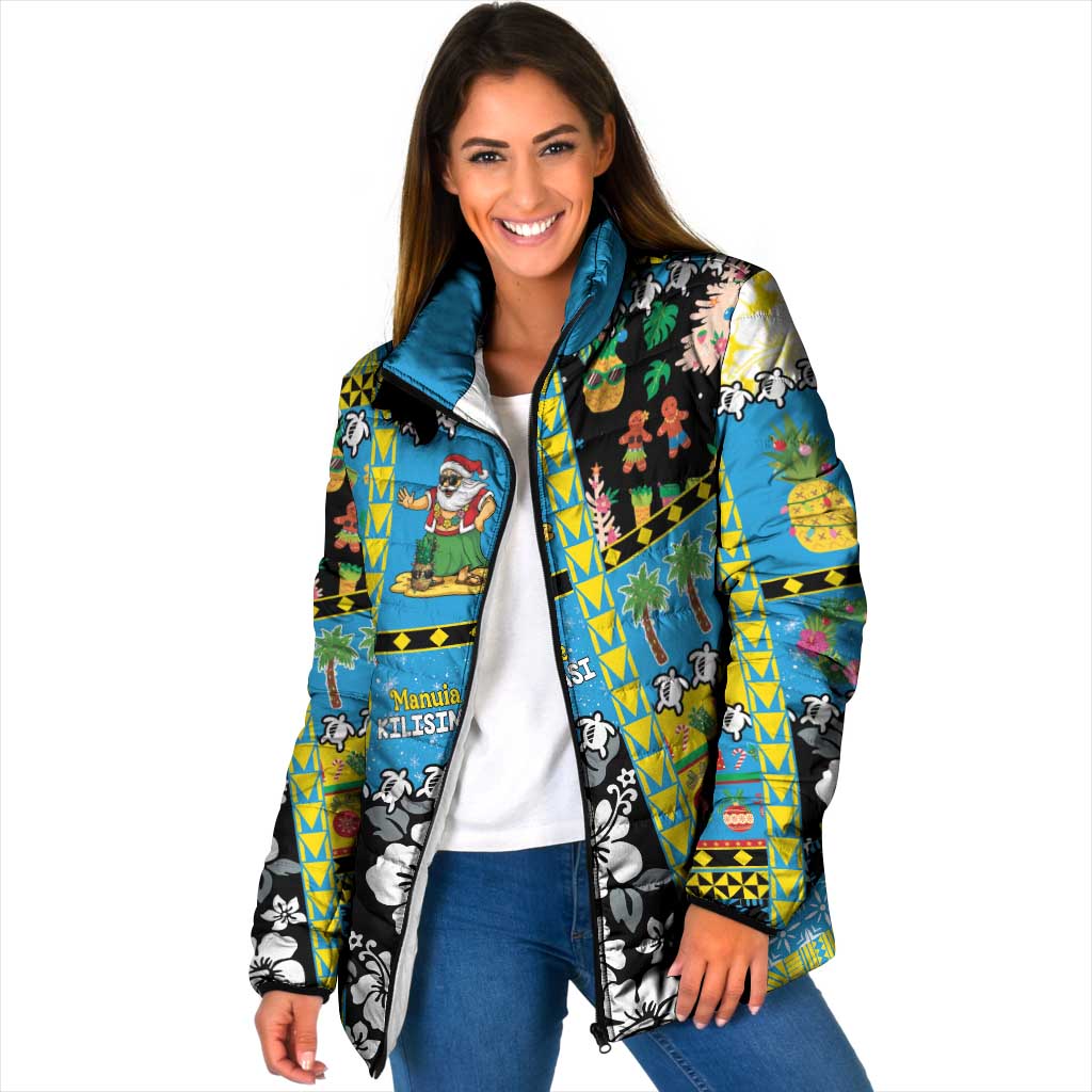 Tuvalu Christmas Padded Jacket Festive Beach Vibes LT05 Women Blue - Polynesian Pride