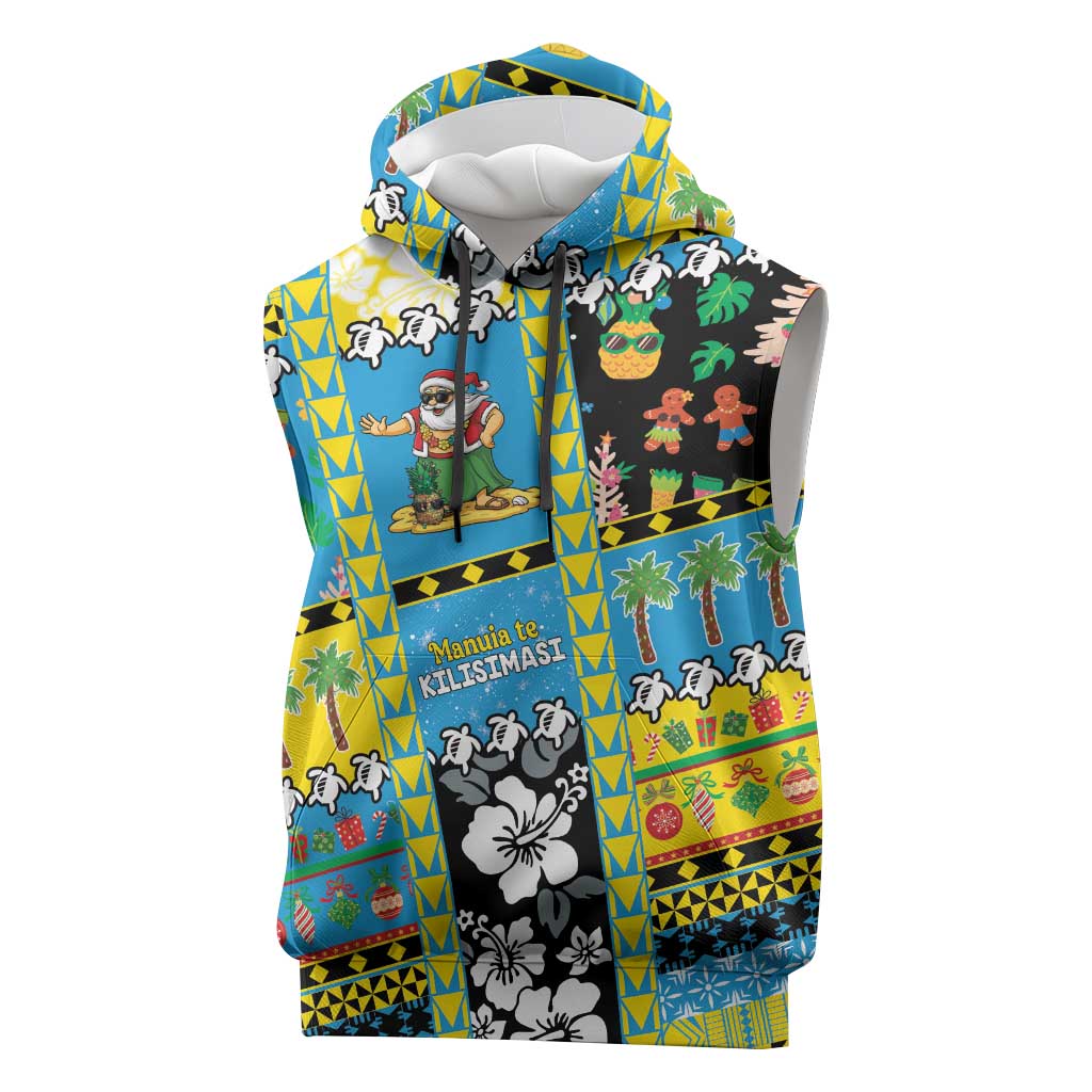 Tuvalu Christmas Sleeveless Hoodie Festive Beach Vibes LT05 Blue - Polynesian Pride
