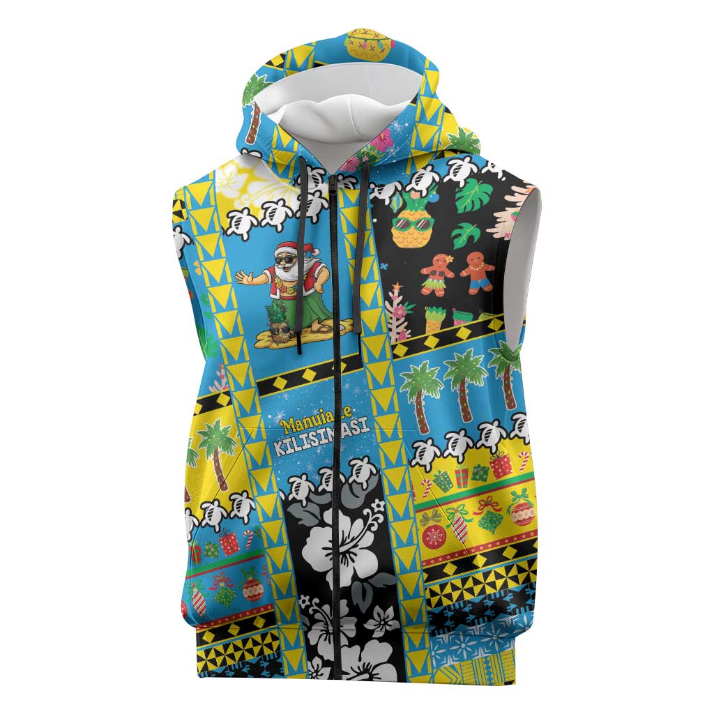 Tuvalu Christmas Sleeveless Zip Hoodie Festive Beach Vibes LT05 Blue - Polynesian Pride