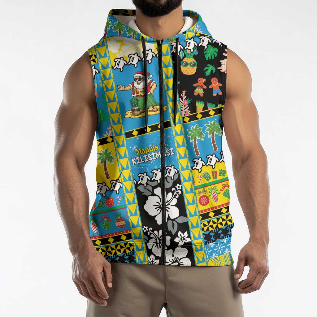 Tuvalu Christmas Sleeveless Zip Hoodie Festive Beach Vibes LT05 - Polynesian Pride