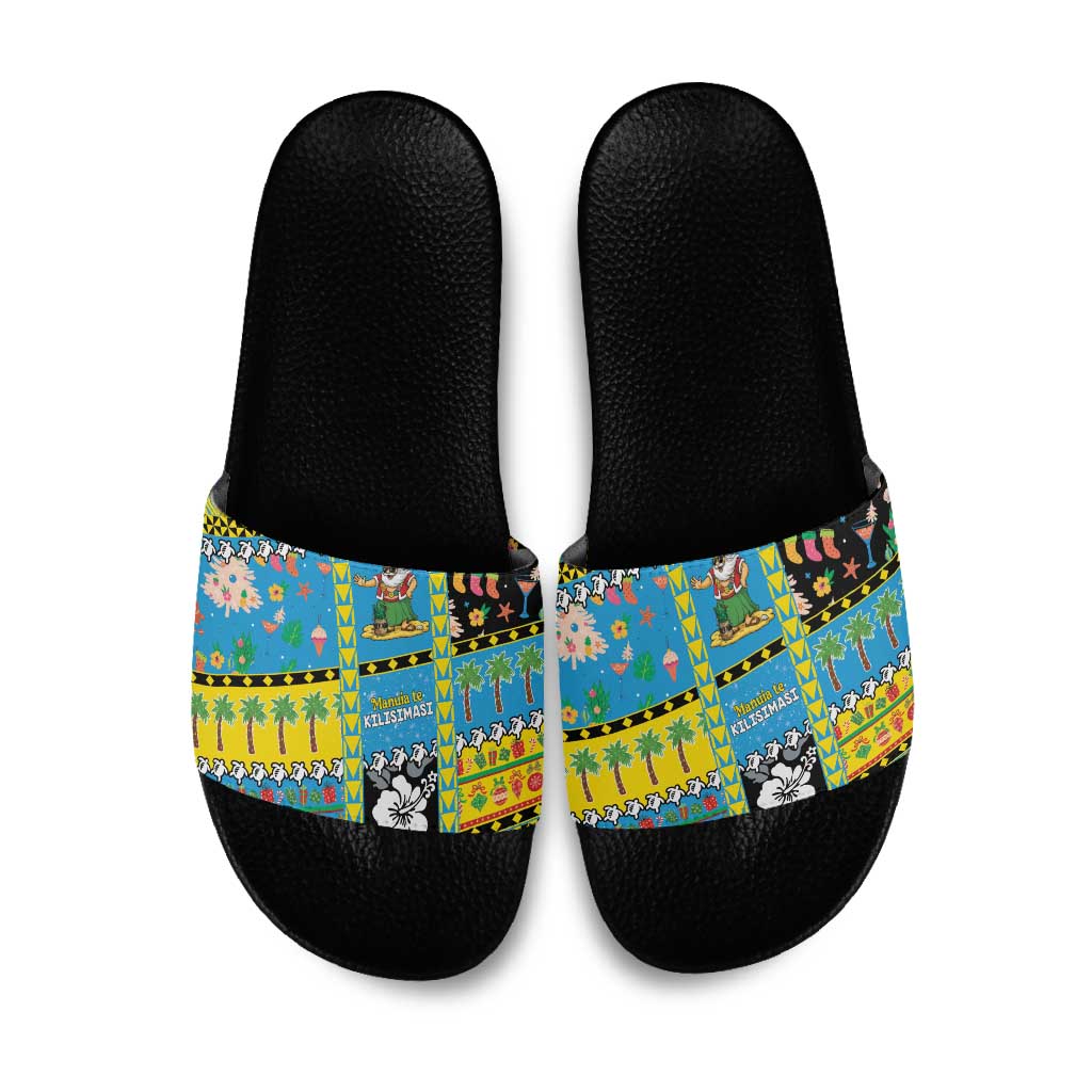 Tuvalu Christmas Slide Sandals Festive Beach Vibes LT05 Blue - Polynesian Pride