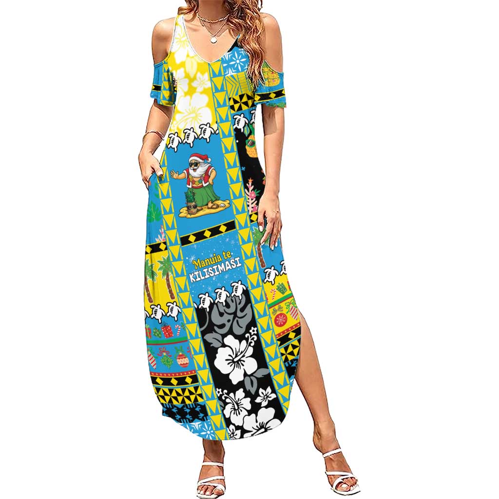 Tuvalu Christmas Summer Maxi Dress Festive Beach Vibes LT05 Women Blue - Polynesian Pride