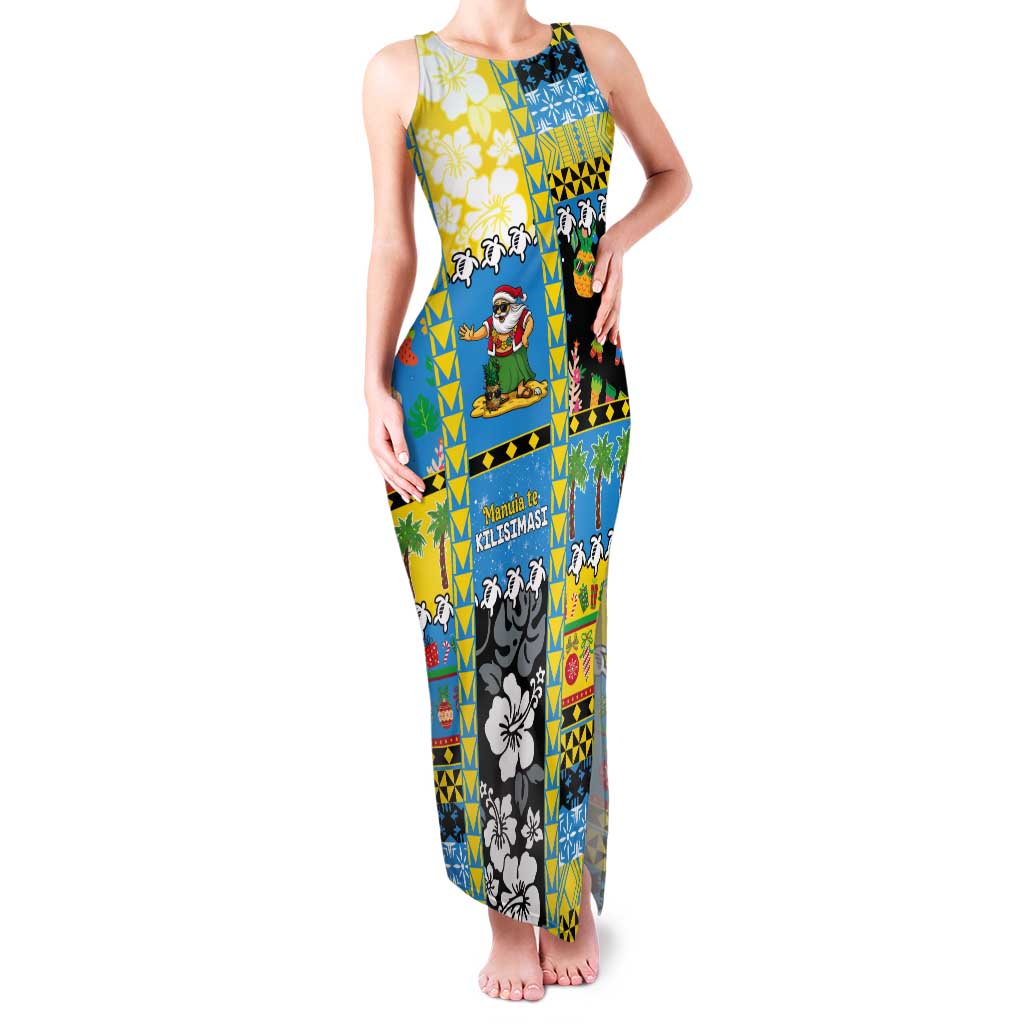Tuvalu Christmas Tank Maxi Dress Festive Beach Vibes LT05 Women Blue - Polynesian Pride