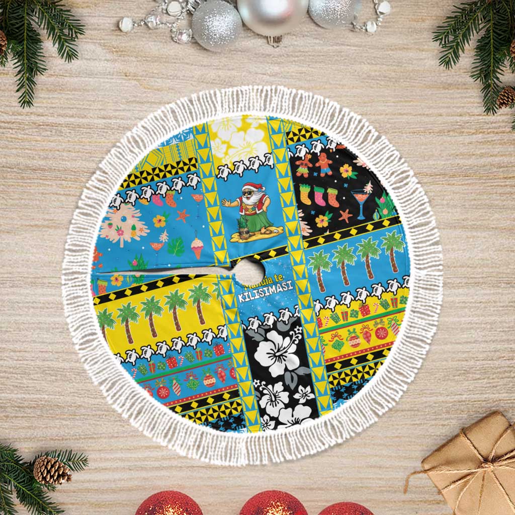 Tuvalu Christmas Tree Skirt Festive Beach Vibes LT05 Fringed Blue - Polynesian Pride