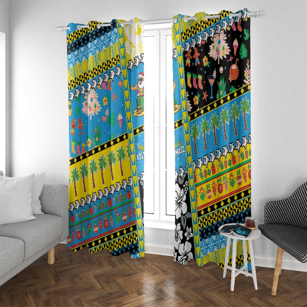 Tuvalu Christmas Window Curtain Festive Beach Vibes LT05 With Grommets Blue - Polynesian Pride